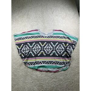 Forever 21 Shirt Womens Large Geometric Aztec Batwing Oversized Top Boho Festiva